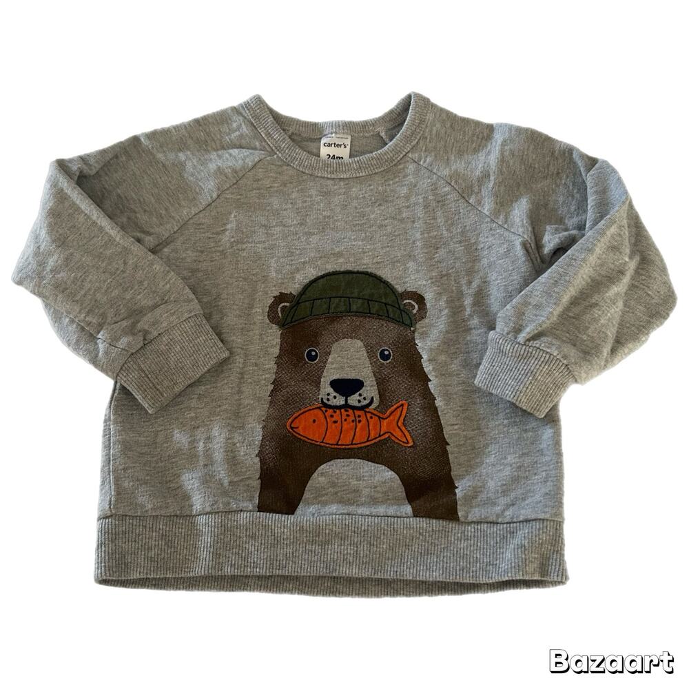 Carter's Bear Decal Pullover Sweater Baby Boys Size 24M Grey